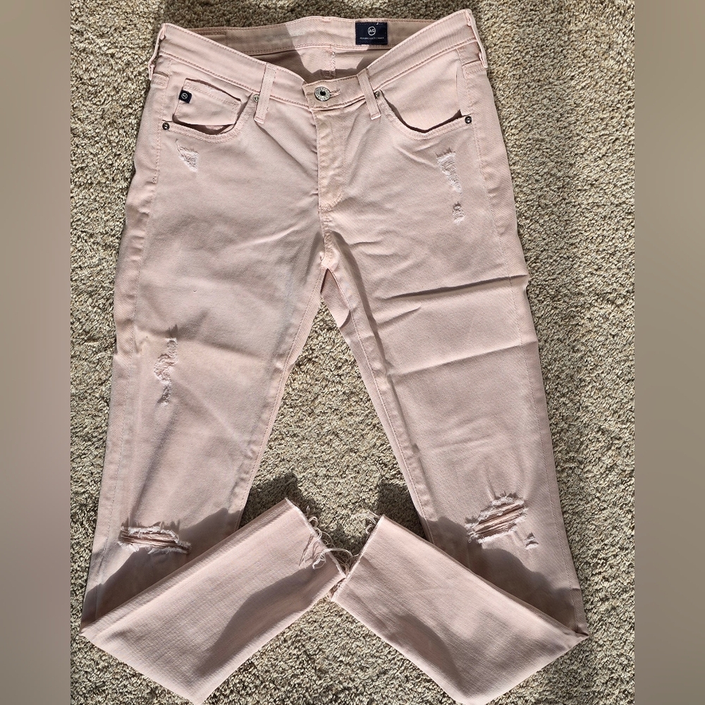 Ag Adriano Goldschmied Pink Skinny Jeans Distressed